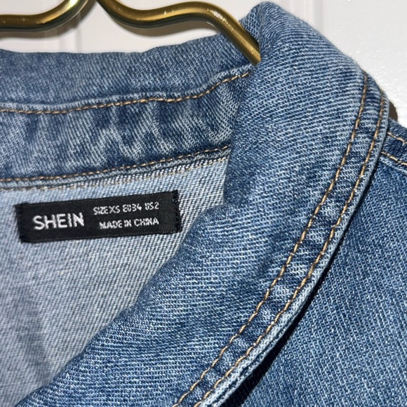 SHEIN Jean Jacket Blue and Black with Fringe and Animal Print - Picture 10 of 13